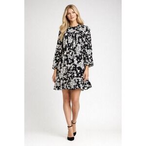 French Connection Womens Black White Star Print Long Sleeve Ruffle Dress Size 8